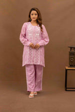 Urviya Chikankari Mul Chanderi Pearl Work Purple Coord Set