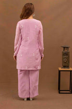 Urviya Chikankari Mul Chanderi Pearl Work Purple Coord Set