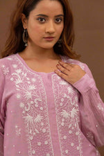 Urviya Chikankari Mul Chanderi Pearl Work Purple Coord Set