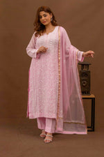Urviya Chikankari Mul Chanderi Pink Cutdaana Pearl Work Panel Suit