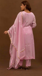 Urviya Chikankari Mul Chanderi Pink Cutdaana Pearl Work Panel Suit