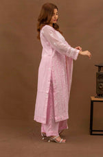 Urviya Chikankari Mul Chanderi Pink Cutdaana Pearl Work Panel Suit