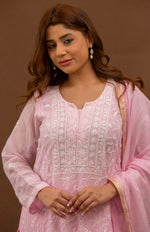 Urviya Chikankari Mul Chanderi Pink Cutdaana Pearl Work Panel Suit