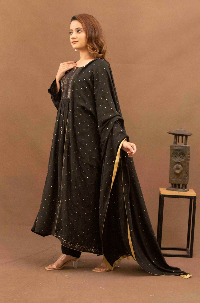 Urviya Chikankari Muslin Black Pitta Work Mukaish Gown