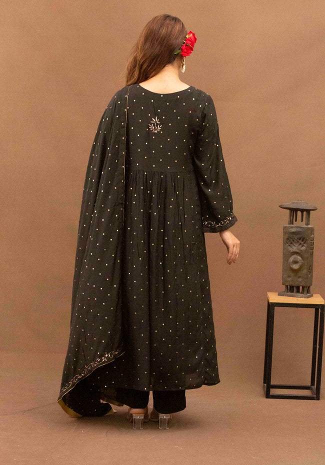 Urviya Chikankari Muslin Black Pitta Work Mukaish Gown