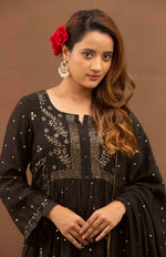 Urviya Chikankari Muslin Black Pitta Work Mukaish Gown