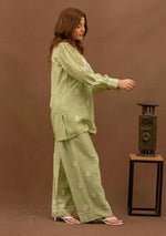 Urviya Chikankari Chanderi Silk Green Pearl Work Cutdaana Coord Set