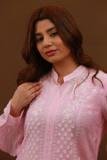 Urviya Chikankari Mul Chanderi Cutdaana Pink Pearl Work Coord Set