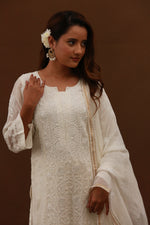 Urviya Chikankari Mul Chanderi Cutdaana White Pearl Work Panel Suit Pattern 2