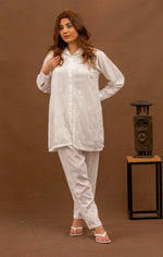 Urviya Chikankari Rayon White Ghaaspatti Coord Set