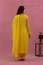 Urviya Chikankari Mul Chanderi Panel Yellow Cutdaana Pearl Work Suit