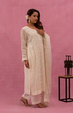 Urviya Chikankari Mul Chanderi Cutdaana White Pearl Work Panel Suit Pattern 3
