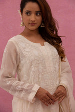 Urviya Chikankari Mul Chanderi Cutdaana White Pearl Work Panel Suit Pattern 3