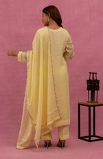 Urviya Chikankari Mul Chanderi Cutdaana Yellow Pearl Work Panel Kasab Suit