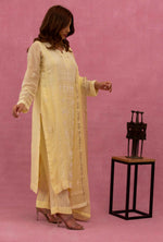 Urviya Chikankari Mul Chanderi Cutdaana Yellow Pearl Work Panel Kasab Suit