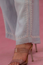 Urviya Chikankari Mul Chanderi Cutdaana Blue Pearl Work Coord Set