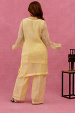 Urviya Chikankari Mul Chanderi Lemon Yellow Pearl and Cutdaana Coord Set