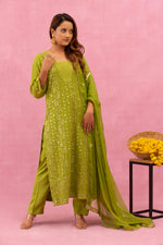 Urviya Chikankari Viscose Georgette Green Gotta patti Jaal Bakhiya Zari Work Suit