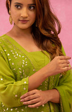 Urviya Chikankari Viscose Georgette Green Gotta patti Jaal Bakhiya Zari Work Suit