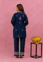 Urviya Chikankari Chanderi Silk Dark Blue Mukaish Coord Set
