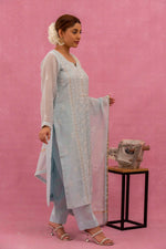 Urviya Chikankari Mul Chanderi Light Blue Mukaish Suit