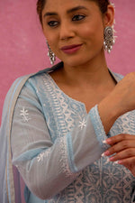Urviya Chikankari Mul Chanderi Light Blue Cutdaana Pearl Work Panel Suit