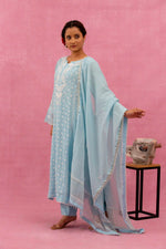Urviya Chikankari Mul Chanderi Light Blue Pearl and Cutdaana Work Panel Suit