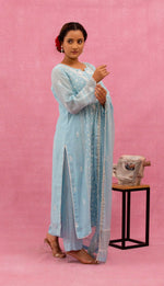 Urviya Chikankari Mul Chanderi Light Blue Pearl and Cutdaana Work Panel Suit