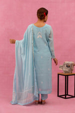 Urviya Chikankari Mul Chanderi Light Blue Pearl and Cutdaana Work Panel Suit