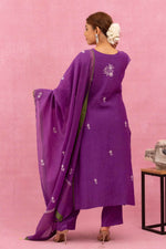 Urviya Chikankari Mul Chanderi Purple Pearl and Cutdaana Work Gala Boota Suit