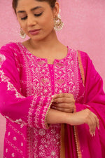 Urviya Chikankari Chanderi Silk Pink Mukaish Panel Suit