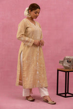 Urviya Chikankari Tissue Yellow Cutdaana Pearl Work Daraj Suit
