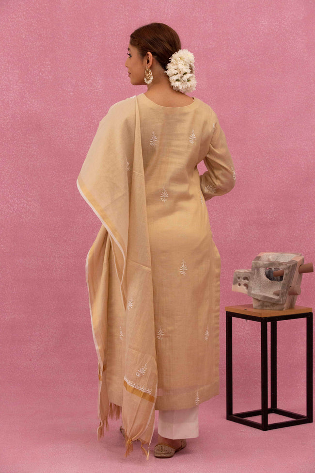Urviya Chikankari Tissue Yellow Cutdaana Pearl Work Daraj Suit