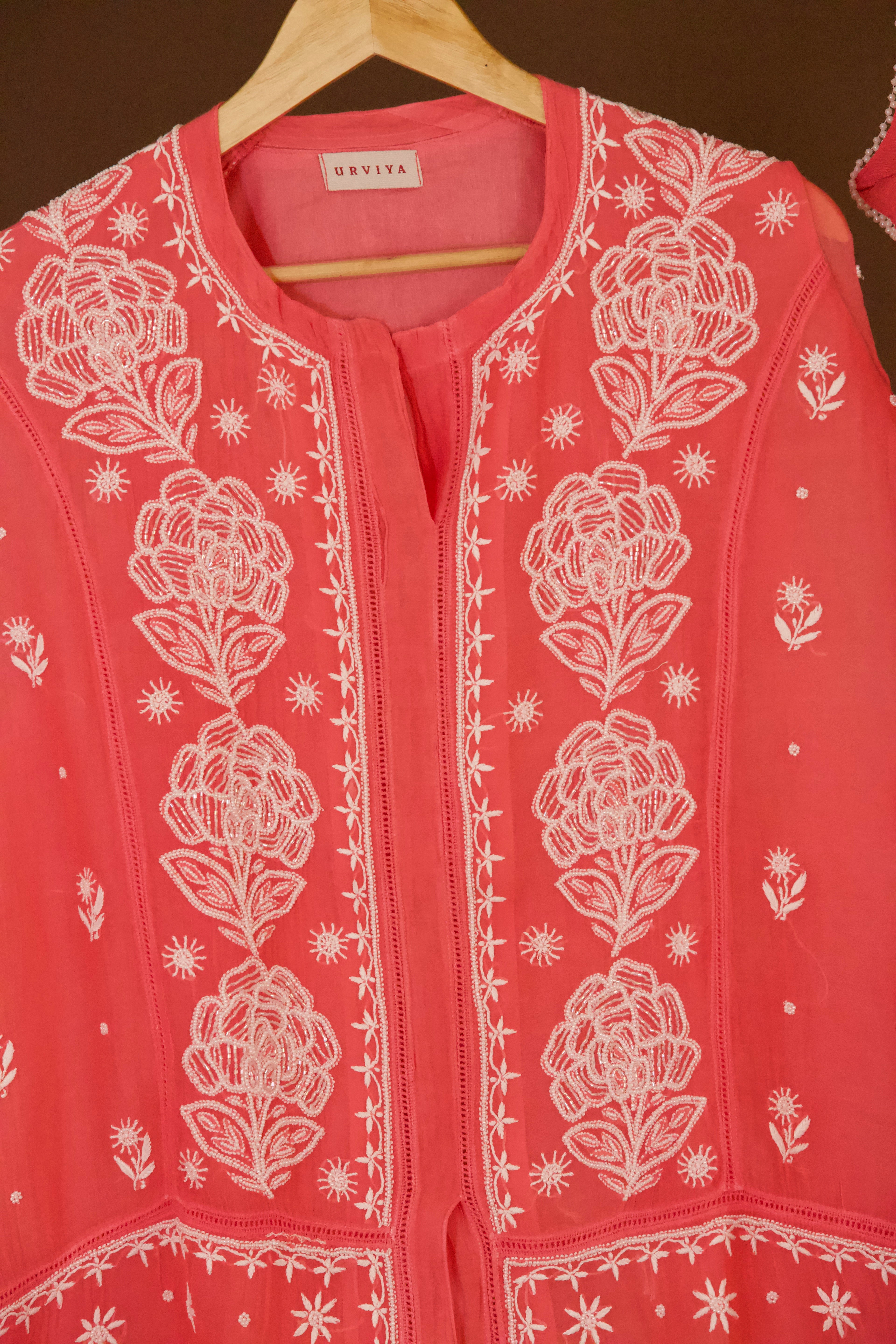 Premium Mul Chanderi Chikankari Semi-Stitched Sharara Set with Pearl & Cutdana Work