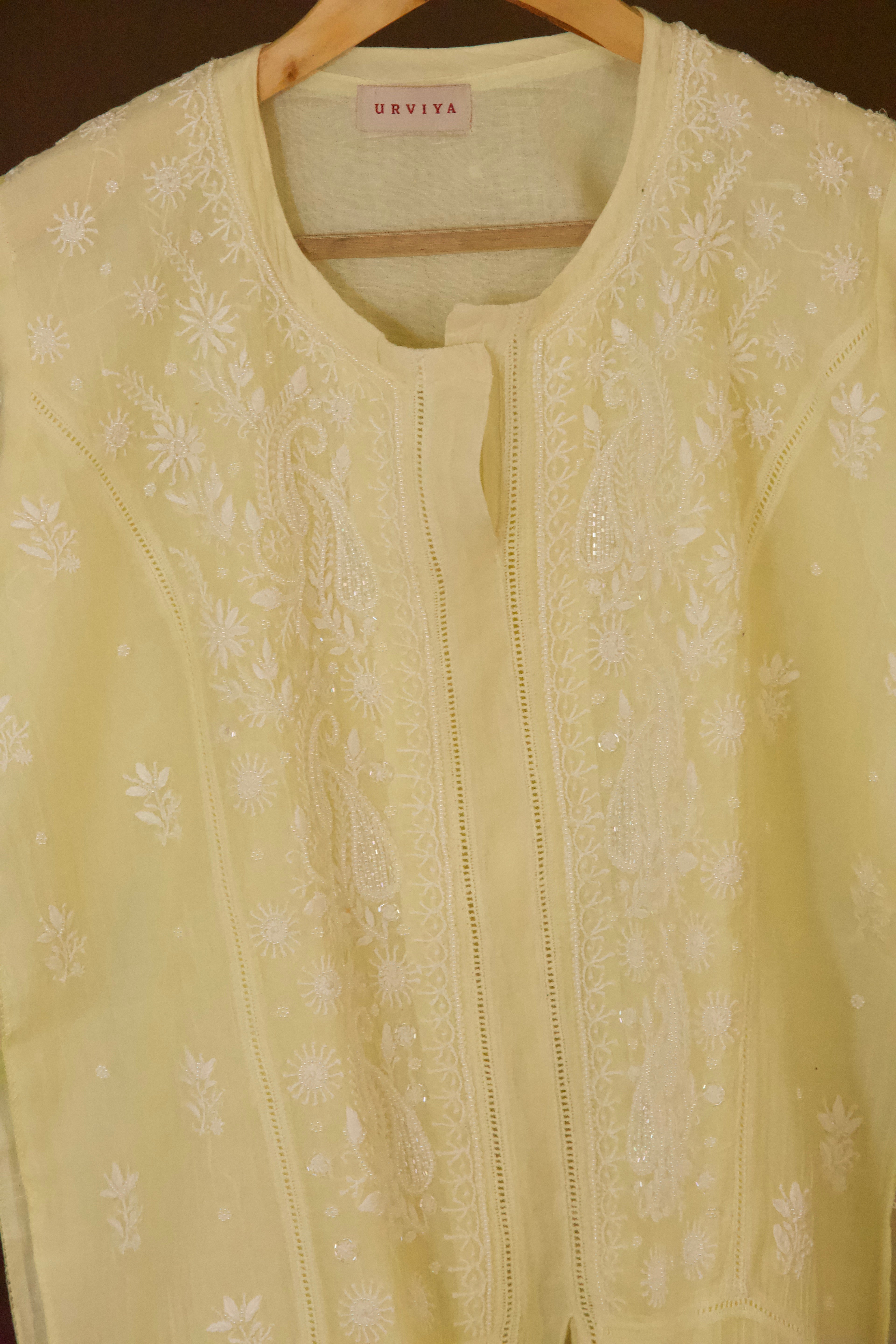 Premium Mul Chanderi Chikankari Semi-Stitched Sharara Set with Pearl & Cutdana Work