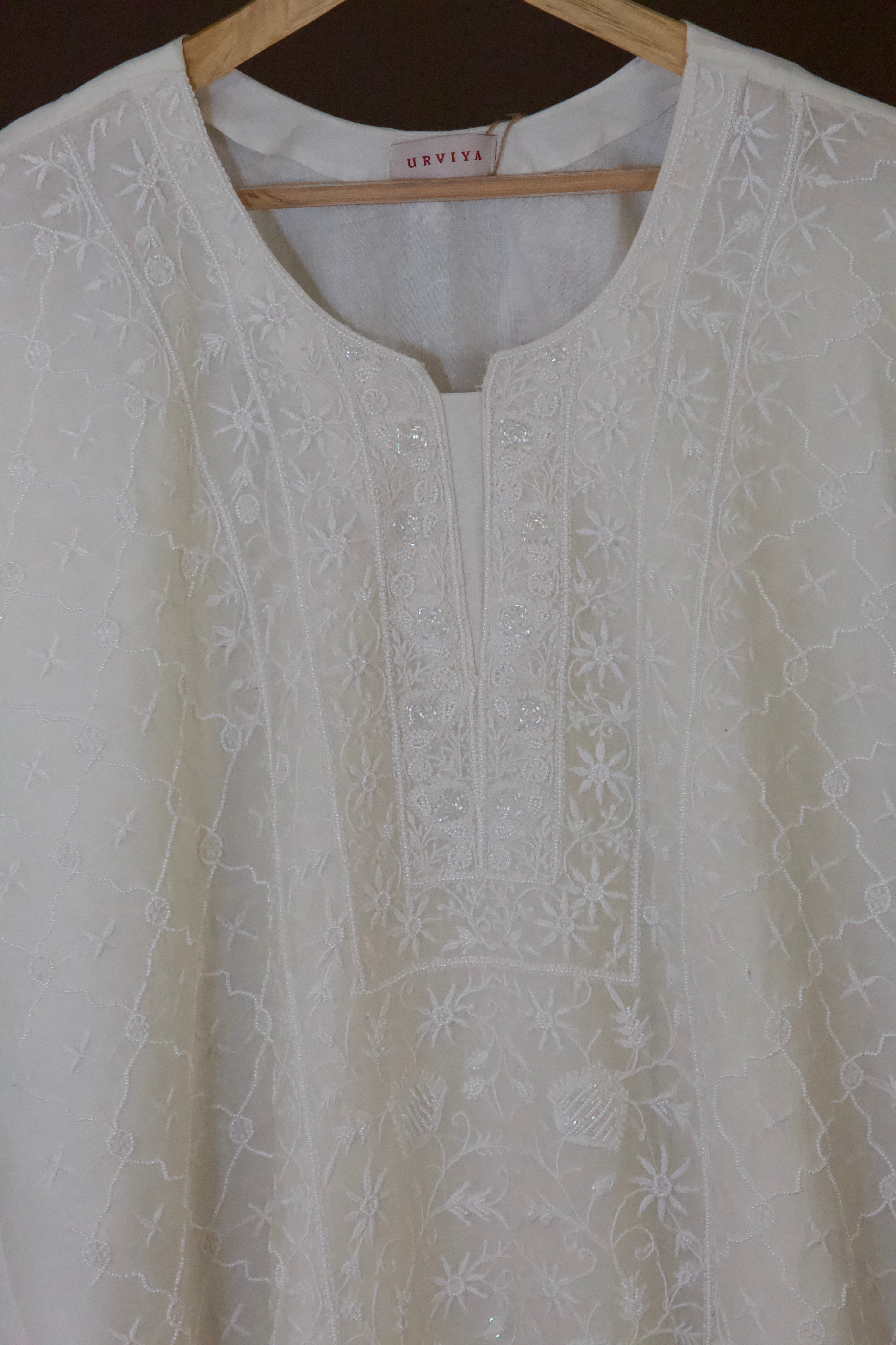 Premium Mul Chanderi Hand Chikankari Semi Stitched 3-Piece Suit Set Full Jaal with  Pearl & Cutdana Work