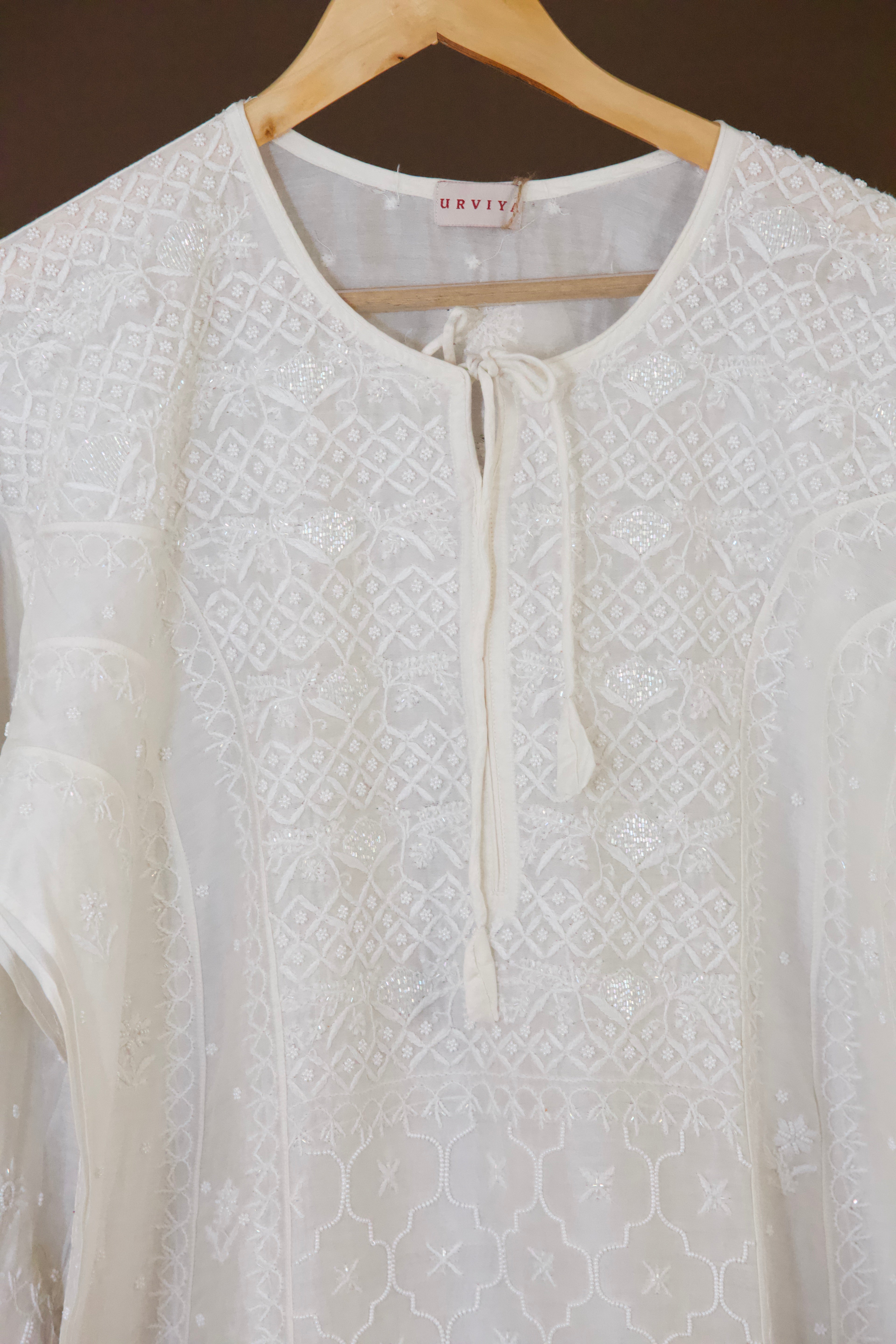 Premium Chanderi Silk Chikankari  Anarkali  Semi Stitched Suit Set with Pearl & Cutdana Work