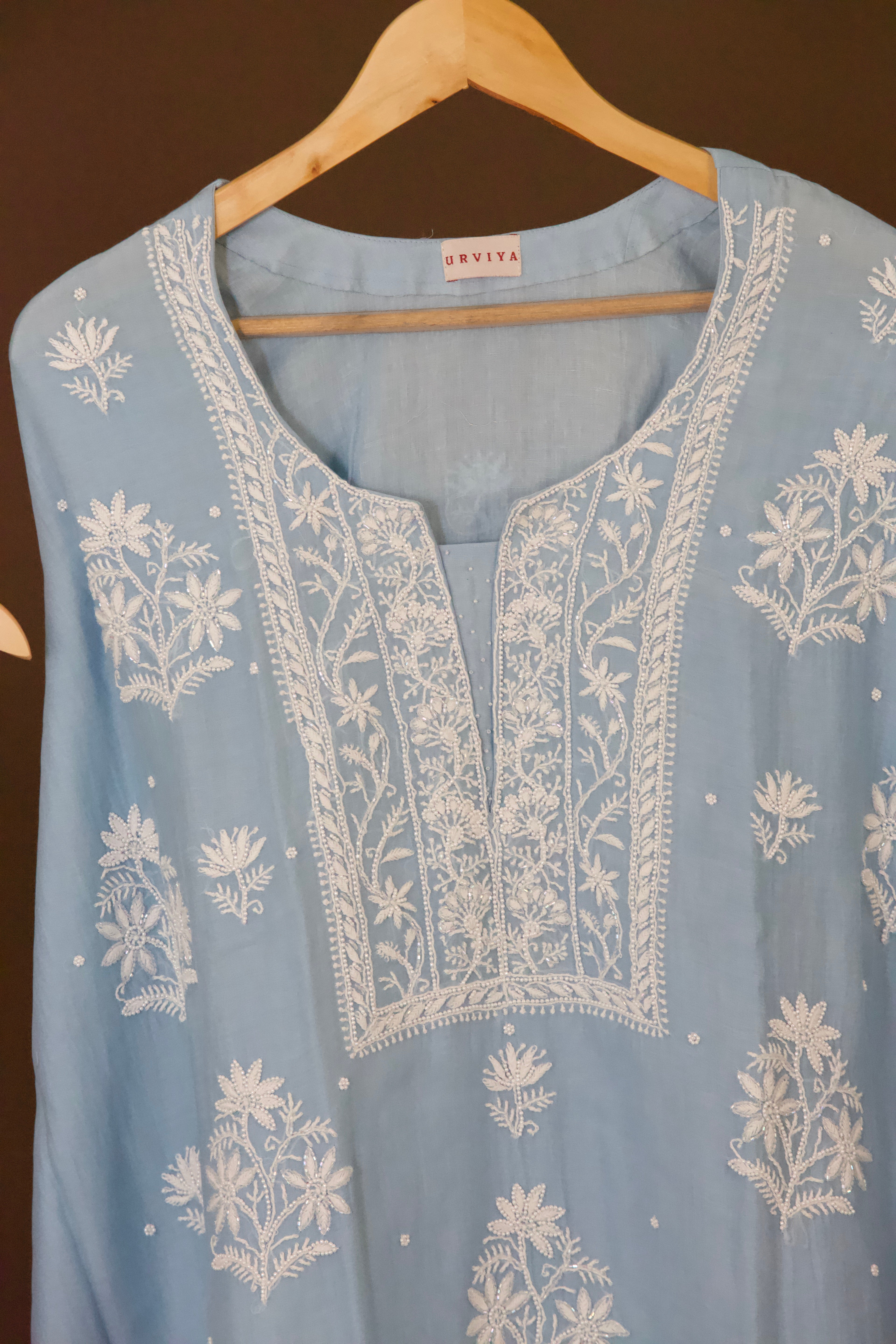 Premium Mul Chanderi Hand Chikankari Semi Stitched 3-Piece Suit Set Gala Boota with  Pearl & Cutdana Work