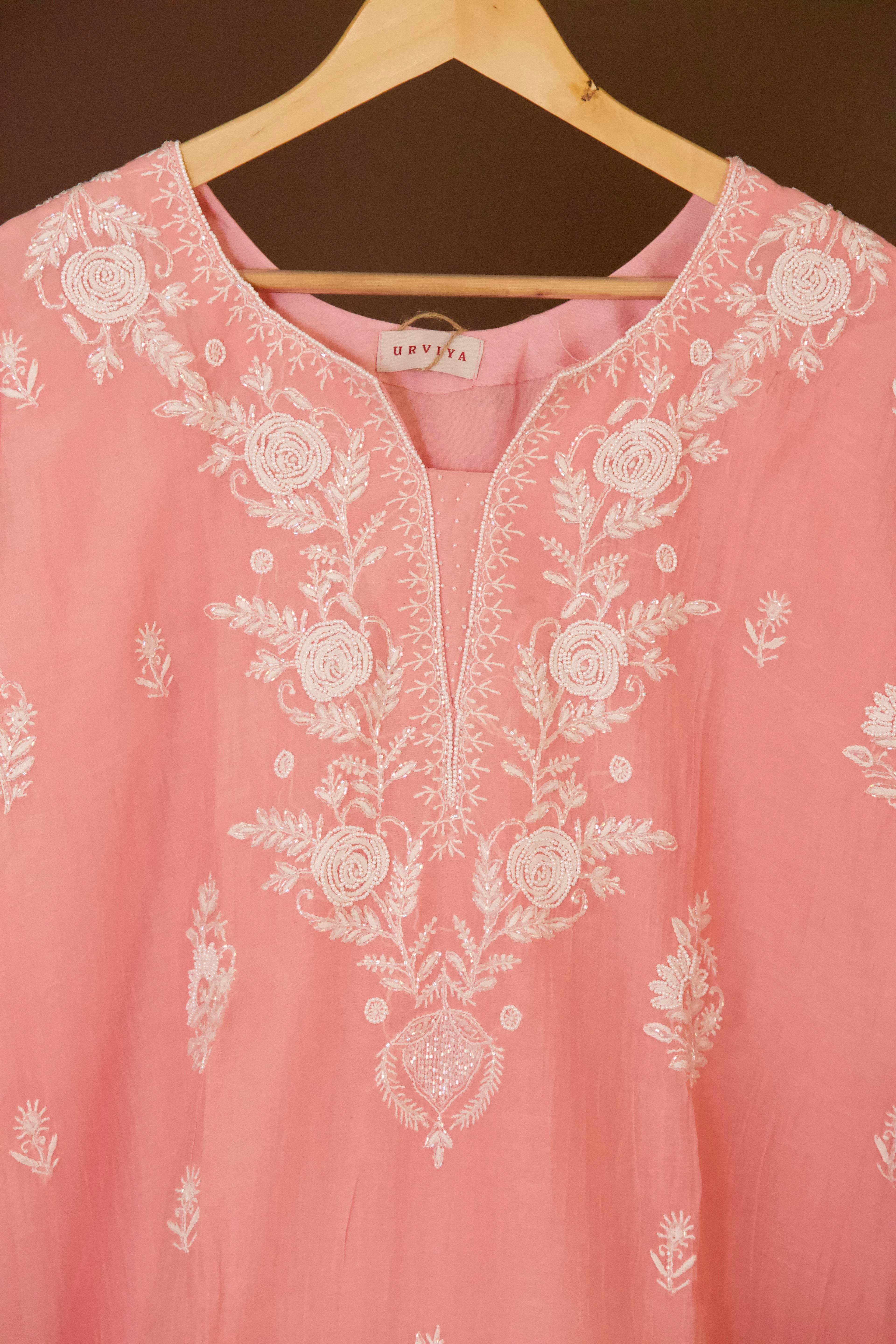 Premium Mul Chanderi Hand Chikankari Semi Stitched 3-Piece Suit Set Gala Boota with  Pearl & Cutdana Work