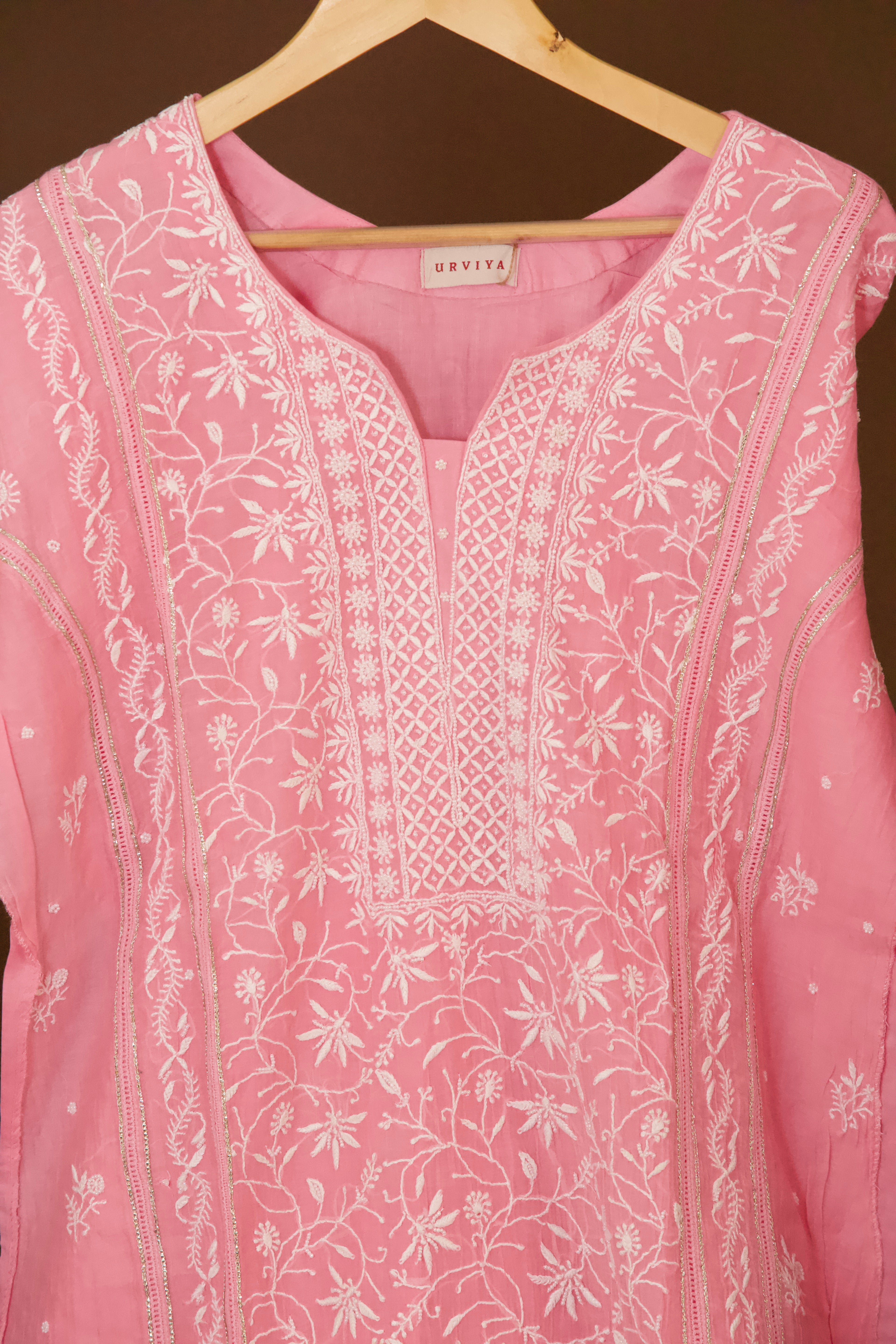 Premium Mul Chanderi Hand Chikankari Semi Stitched 3-Piece Suit Set Full Jaal with  Pearl & Cutdana Work