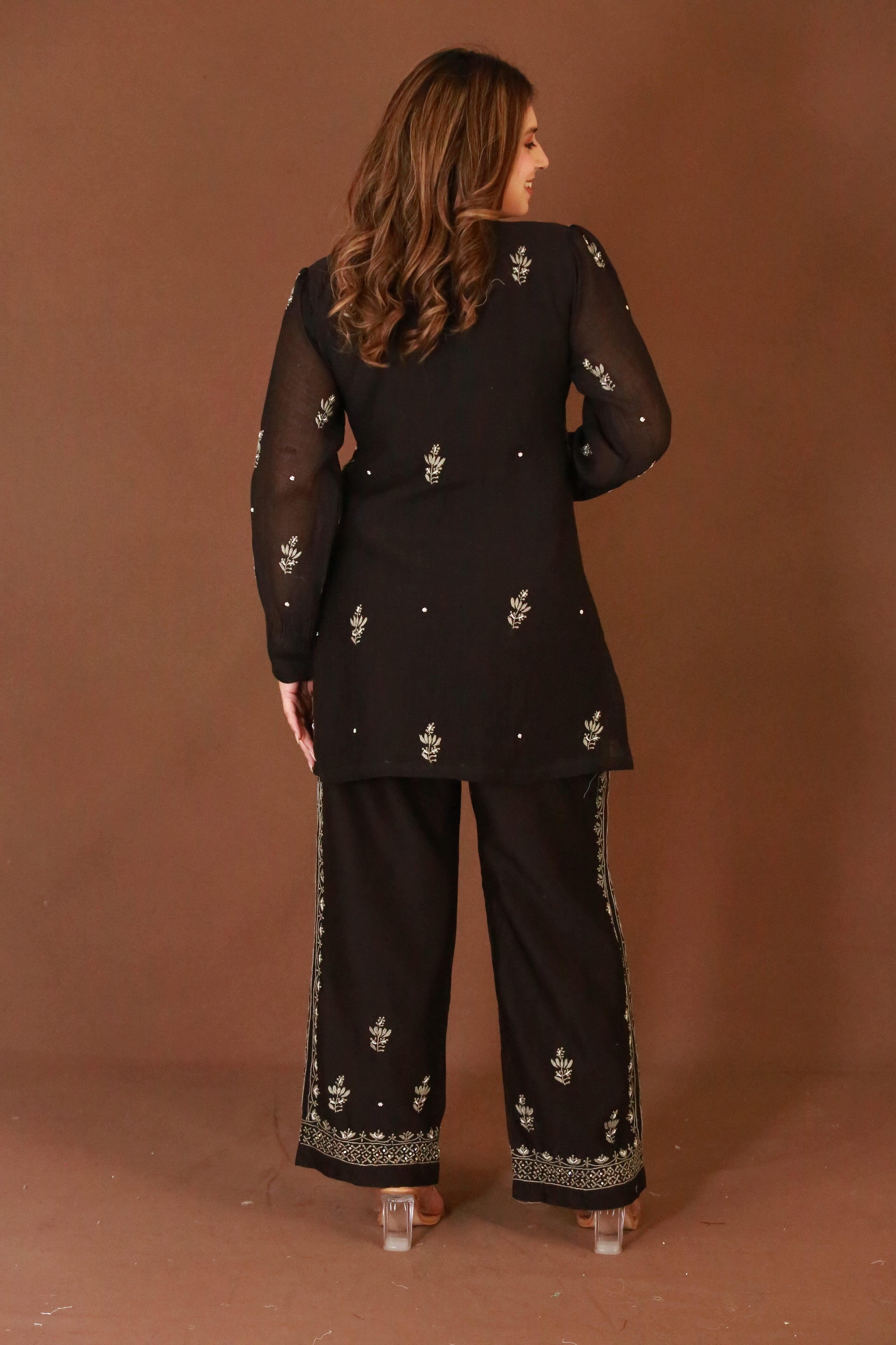 Chikankari co-ord set in premium Banarasi Mul Chanderi with pearl & cutdana work