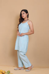 Blue Chanderi Bakhiya Chikankari Spaghetti 2 Piece Set