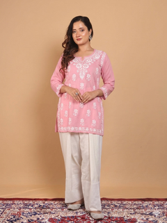 Peach Modal Short Kurta Gala Boota 2 Piece Set