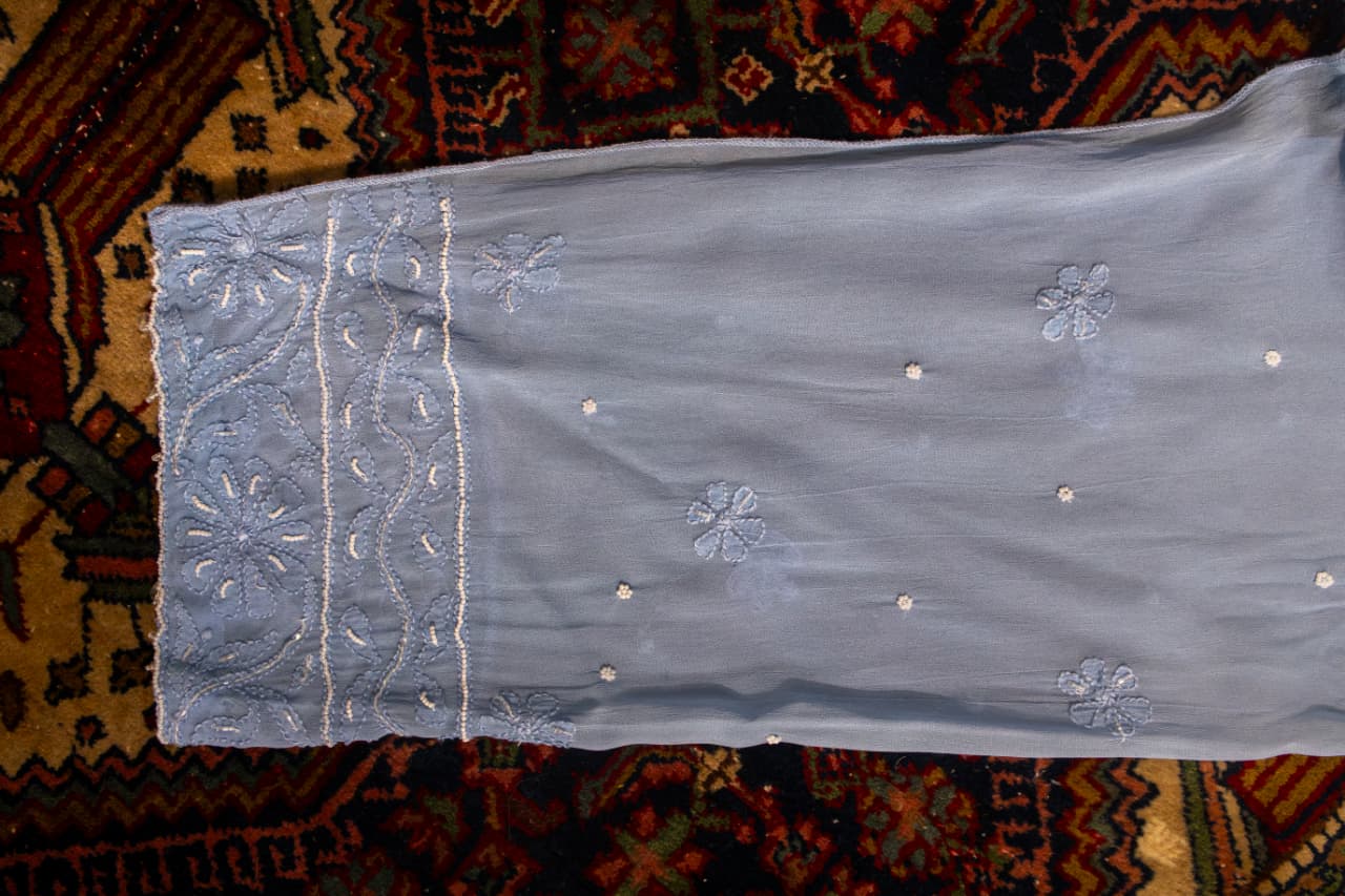 Premium Viscose Gorgette Full Jaal Anarkali  Semi Stitched 2 piece Set with Pearl & Cutdana Work