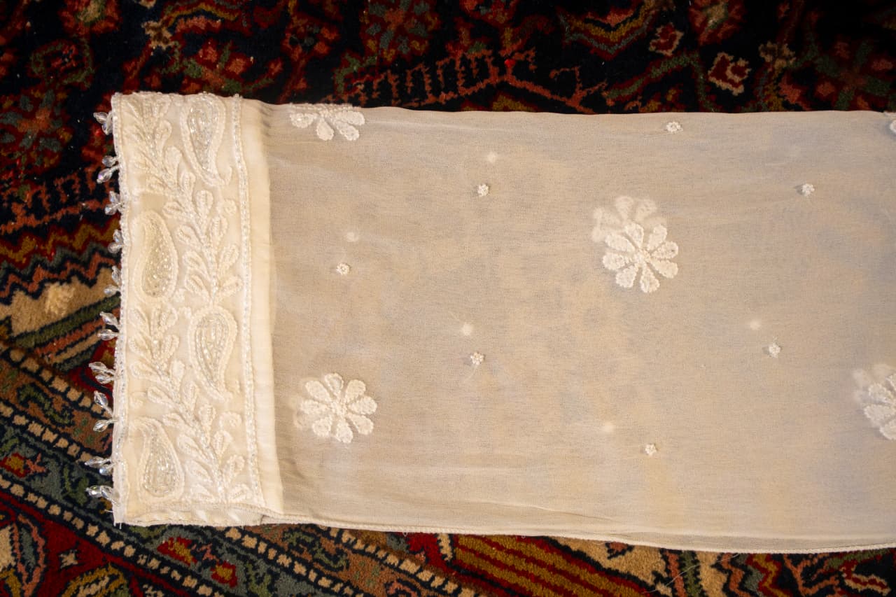 Premium Viscose Gorgette Full Jaal Anarkali  Semi Stitched 2 piece Set with Pearl & Cutdana Work