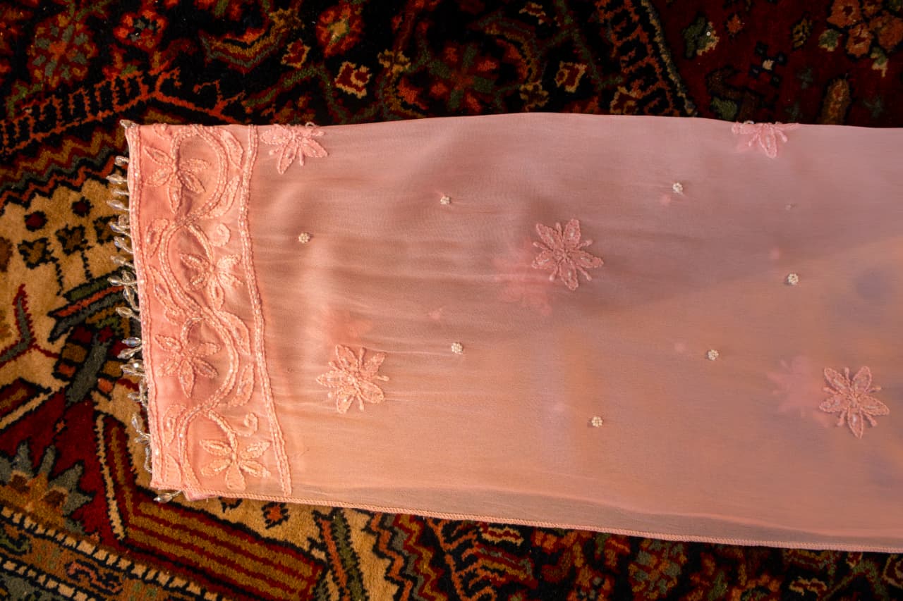 Premium Viscose Gorgette Full Jaal Anarkali  Semi Stitched 2 piece Set with Pearl & Cutdana Work