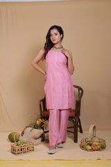 Pink Chanderi Bakhiya Chikankari Spaghetti 2 Piece Set