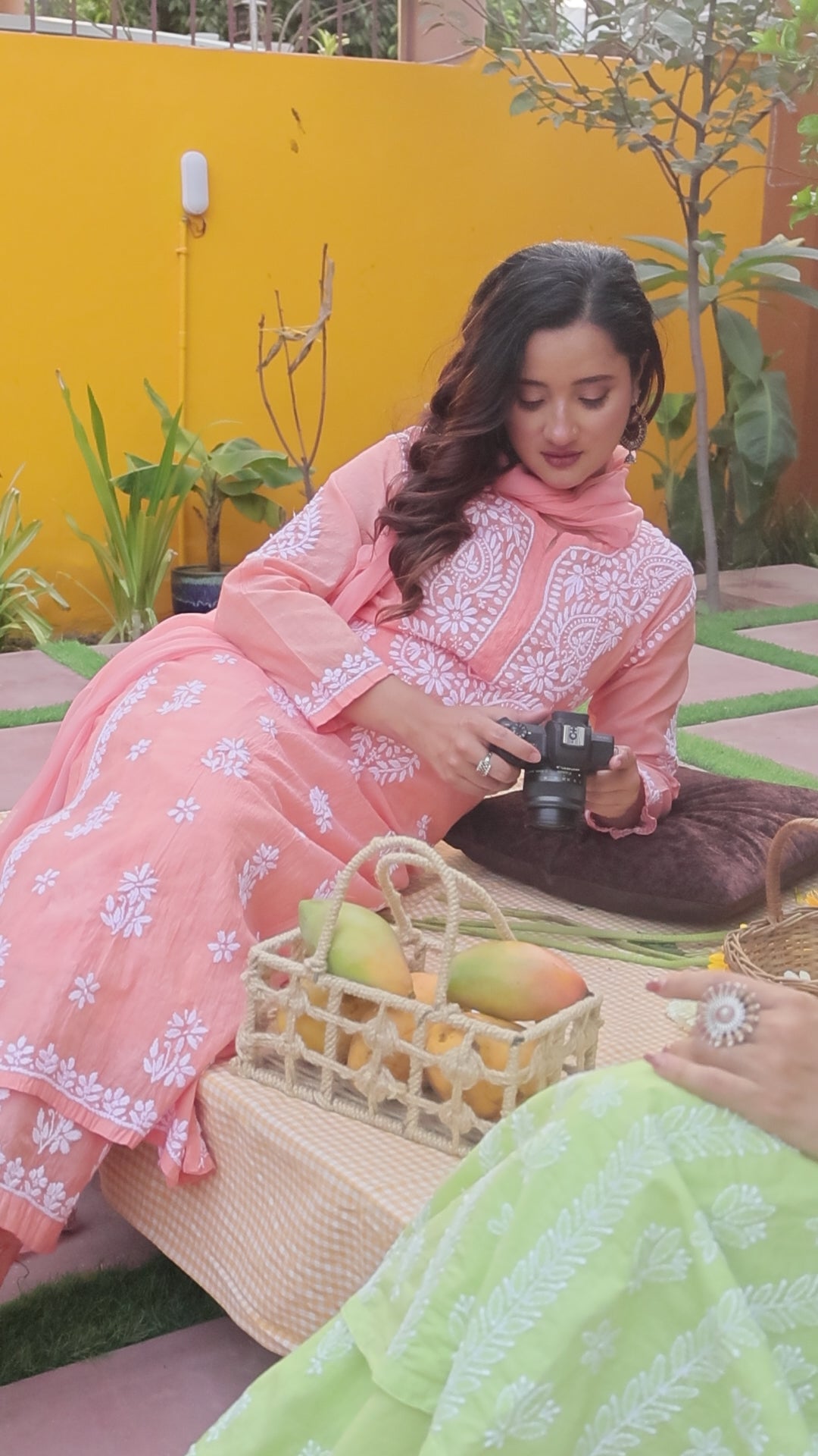Peach Mul Chanderi Ghaspatti 3 Piece Set