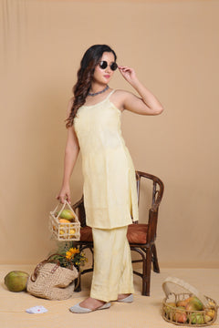 Yellow Chanderi Bakhiya Chikankari Spaghetti 2 Piece Set